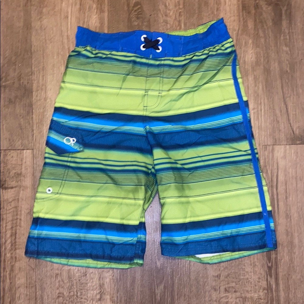 Striped Green and Blue Board Shorts